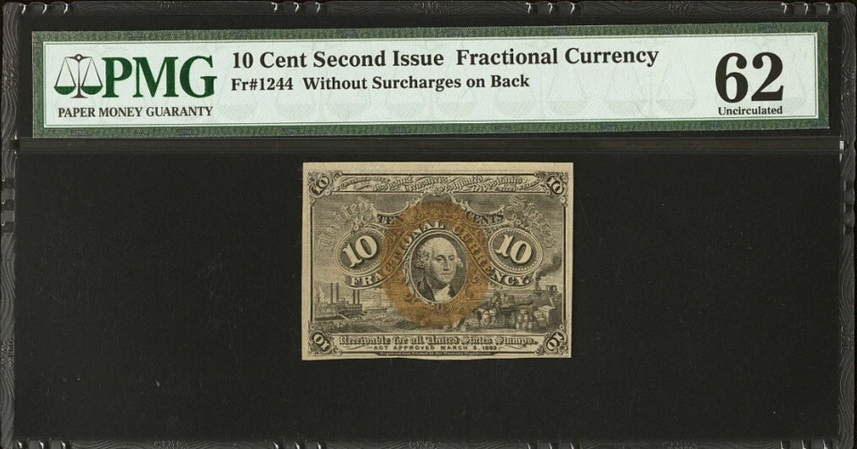 1863 Second Issue 10 Cents Fractional Currency Note FR# 1244 Civil War PMG UNC62 - Image 1 of 4