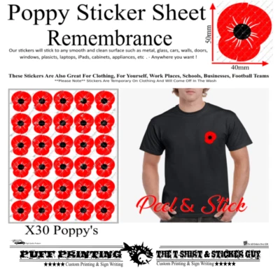 X30 Poppy Remembrance vinyl  stickersdecal craft diy Lest We Forget car home  - Image 1 of 3