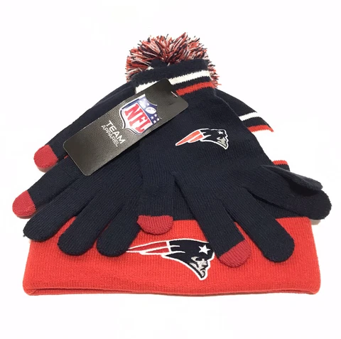 New England Patriots NFL Pom Beanie And Gloves Winter Set Cover