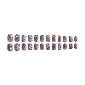 Short Square Press-On False Nail Blooming Gradient Graffiti Matte Manicure 24pcs - Picture 1 of 5