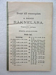 Svar Till Exemplen A. Bergs Raknelara Tjuguandra Upplagan - Picture 1 of 4