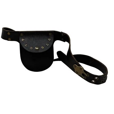 Antigo Steampunk Cinto de Couro Preto Bolsa de Cintura Tom Bronze Parafusos Gancho Fecho M/G - Imagem 1 de 4