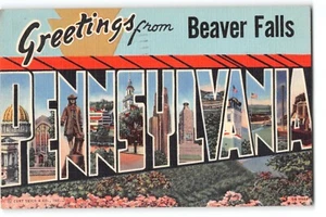 Postal Saludos desde Beaver Falls Pennsylvania Lino Años 40 Publicado - Imagen 1 de 2