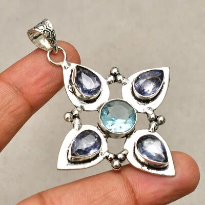 Ciondolo gioiello in argento sterling 925 fatto a mano con pietra preziosa am... - Immagine 1 di 4