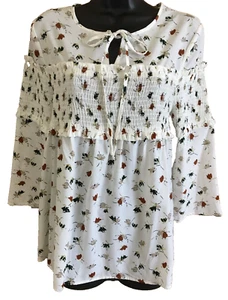 Entro 3/4 Sleeve Shirt Size Small Womens Cream Floral New NWT Top Blouse Casual - Picture 1 of 10