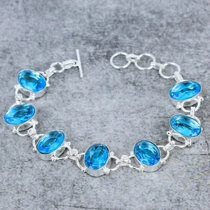Blue Topaz Gemstone Bracelet December Birthstone Bracelet Elegant Bracelet Gift - Picture 1 of 4