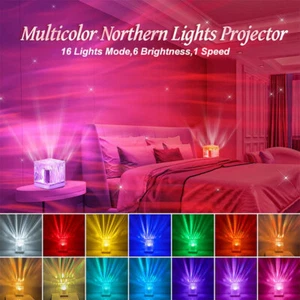 16 Colors Ocean Wave Northern Lights Projector Lamp Gradual Night Light Cordless - Picture 1 of 13