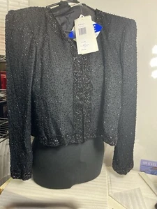 90s Vintage STENAY petiteL Silk Beaded Sequin Jacket Top Evening Formal Cocktail - Picture 1 of 6