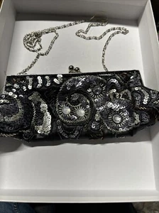 Vintage Style Evening Bag Purse Clutch Black Beaded and Sequins - Picture 1 of 3