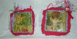 Valentinstag KIRSCH AMOR rot geraffter Rand SILBERLAMETTA Wand Wohndeko Schild - Bild 1 von 4