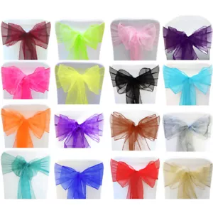 Chair Sashes Cover Organza Wedding Seat Bow Prom Party Decorations Table Sash UK - Picture 1 of 50