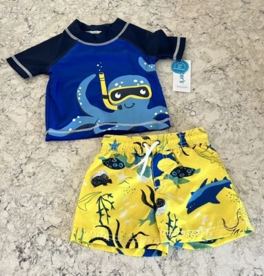 Новый с Ярлыками Carters Baby Boy 2Pc осьминог Rash Guard и плавки, размер 9 месяцев - Изображение 1 из 4