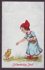 g2969/ Danimarca Artista Firmato Elna Borch Cartolina Natale 1916 # Ragazza Pollo - Foto 1 di 2
