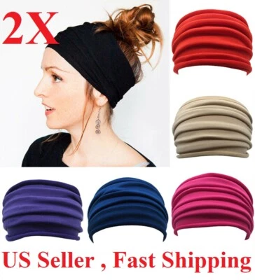 2pcs Elastic Stretch Wide Head band Hairband Running Yoga Turban Women Head mask - Image 1 of 4