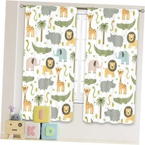 Kids Safari Animals Curtains 42W X 63H Inch Rod Pocket 42(W) x 63(H) 01green - Picture 1 of 8