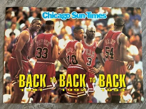 Vintage 1993 Chicago Sun Times Poster - Bulls NBA Basketball Team -3 Time Champs - Picture 1 of 1