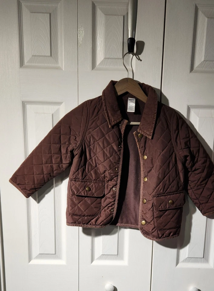 Gymboree Boys Brown Quilted Corduroy Trim Jacket Coat Size XS 3-4 - Image 1 of 3