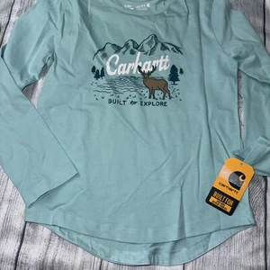 Carhartt Girls Youth Mint Long Sleeve Shirt Deer Built To Explore  - Picture 1 of 2