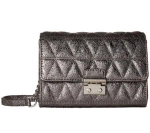 Michael Kors Ruby Metallic Quilted Clutch Cross Body Bag Pewter/Silver - Picture 1 of 11