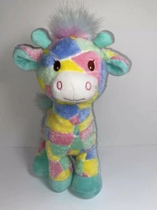 Linzy Toys Giraffe Plush Rattle Pink Blue Yellow Green Patchwork Soft Baby Toy - Picture 1 of 12