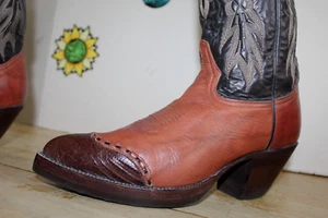 Vintage Tony Lama Men's Western Two Tones Brown Leather Boots, Size 8 B USA Made - Picture 1 of 16