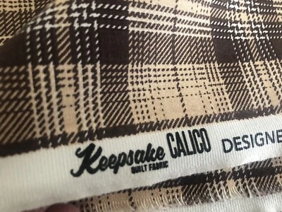 2+ Yd VTG  44WX78L Brown Beige Plaid KEEPSAKE CALICO Cotton FABRIC Jo-Ann - Image 1 of 4