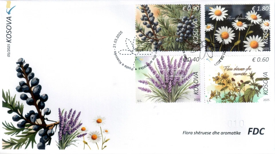 Estampillas de Kosovo 2025. Flora y flores curativas y aromáticas. FDC MNH Foto 1 de 1