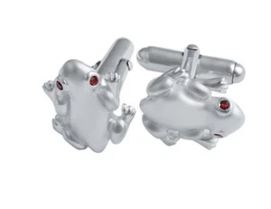 Frog Torpedo Cufflinks 925 Sterling Silver English Hallmarks Set With Garnet - Picture 1 of 8