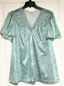 Vintage Vanity Fair Night Shirt Extra Large Blue Floral Flowy Satiny Made in USA - Picture 1 of 7