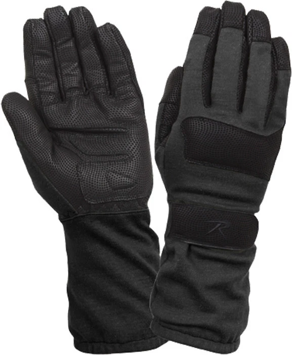 Black Fire Resistant Griplast Textured Reinforced Long Military Leather Gloves - Image 1 of 1