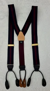 Brooks Brothers Canvas Black Burgundy Suspenders Braces Gold Hardware - Picture 1 of 8