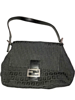 Authentic Fendi Mamma baguette Black Canvas Zucca handbag shoulder bag - Image 1 of 4