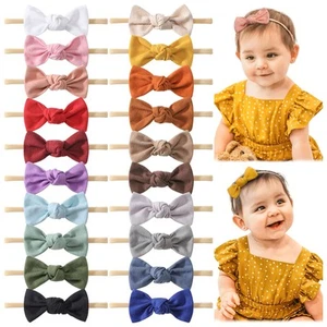 20PCS 3.2" Baby Girls Linen Headbands Hair Bows Stretchy Nylon Hairbands for ... - Picture 1 of 7