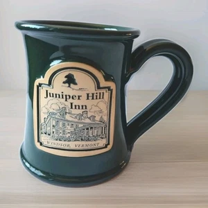 Deneen Pottery Mug Vermont Round Belly  Juniper Hill Inn Forest Green 8 Oz CLEAN - Picture 1 of 8