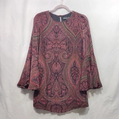 Blusa de Seda Elizabeth & James Para Mujer S Roja Manga Multi Campana Floral Artística Boho Foto 1 de 4