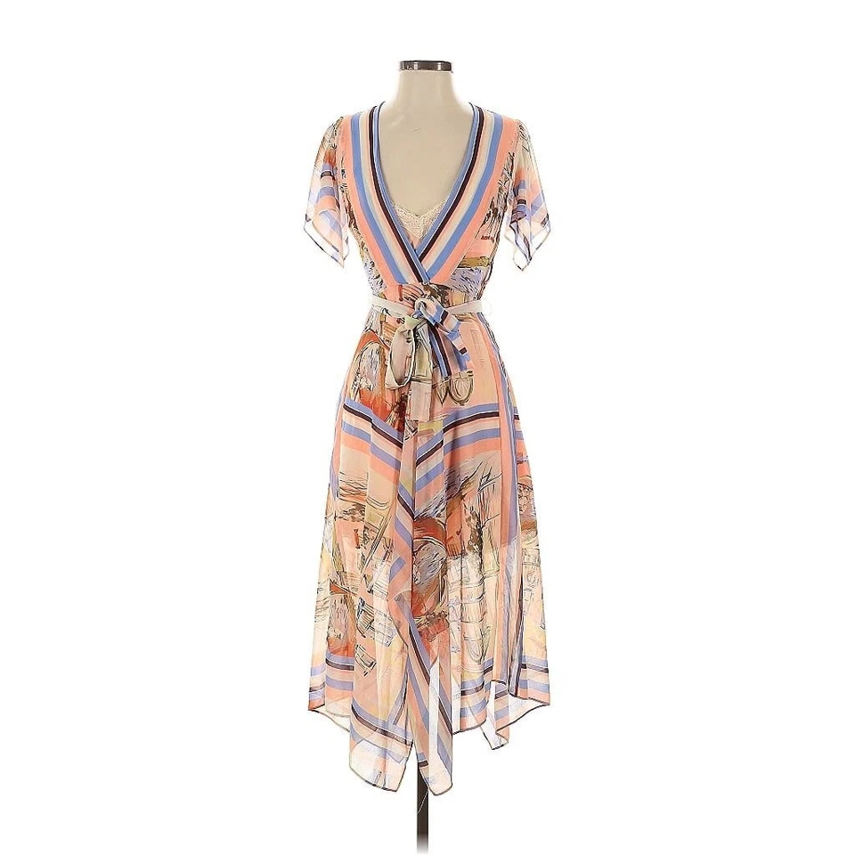 Vestido Amanda Uprichard Envolvente Midi Estampado Venecia Vestido Informal Pequeño Anthropologie Foto 1 de 4