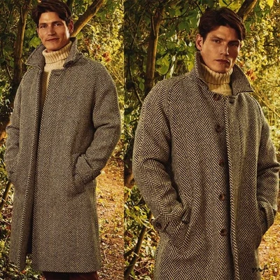 Men's Brown Herringbone Coat Mid-length Single Breasted Business Office Coat - Image 1 of 4