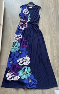 Ladies BNWOT Sz 10 Navy Mix Weighted Stretch Floral Lined Maxi Dress Linea❤️L59 - Picture 1 of 19