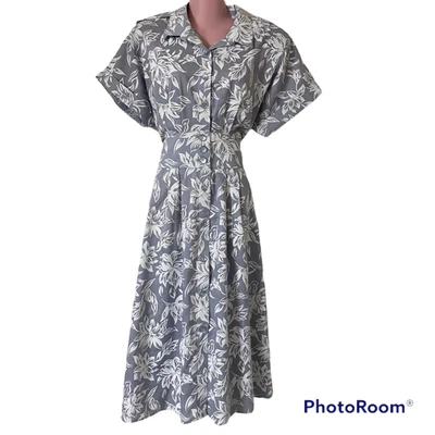 Vestido vintage Stuart Alan Petites para mujer talla 14 gris blanco floral midi EE. UU. AÑOS 80 Foto 1 de 4