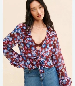 Free People Maybel Blouse Shiraz Combo Size L Women NWT - Picture 1 of 9