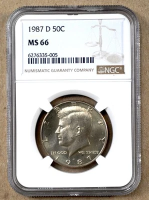 1987-D KENNEDY HALF DOLLAR NGC MS66 335005 - Image 1 of 2