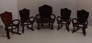 Menge 5 Vintage Volkskunst Holz Handarbeit Puppenstühle Rustikal Bauernhaus 4,5x6,5 - Bild 1 von 15