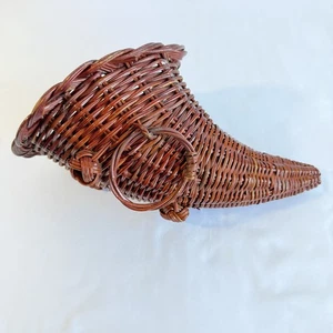 Wicker Horn of Plenty Thanksgiving Cornucopia Woven Basket Fall 12" with Ring - Picture 1 of 9