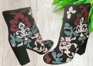 Stivaletto Rebecca Minkoff Bojana donna 7M scamosciato ricamato floreale zip laterale - Foto 1 di 15