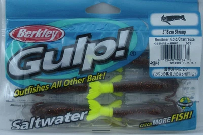 Berkley GSSHR3-RBGC Gulp 3" Garnele Chart Tail Root Beer Gold-ChartTail 6 Stück - Bild 1 von 3