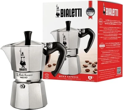 Bialetti Moka Express icónica cafetera espresso italiana con estufa (plata natural, 6 Foto 1 de 2
