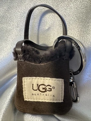Bolso Ugg Gamuza Marrón Piel de Oveja Llavero Cartera Dije Foto 1 de 4
