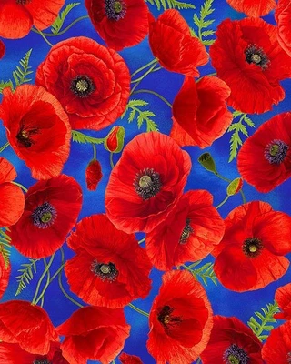Cotton Quilt Fabric, ROYAL POPPIES, Timeless Treasure, Floral Quilt Fabric - Image 1 of 2
