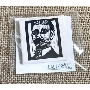 Nikola Tesla Linocut Print Style Square Button Pin Science Technology Historical - Picture 1 of 3