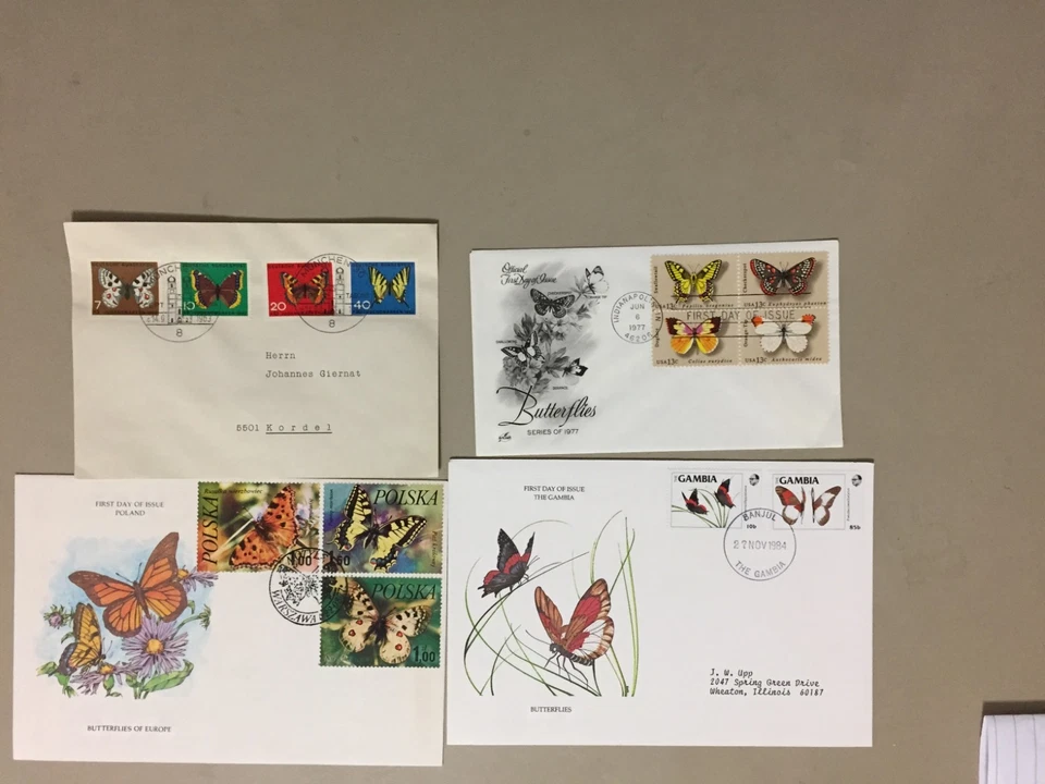Four BUTTERFLY covers with multiple stamps.Three are fdc one complete set - Image 1 of 1